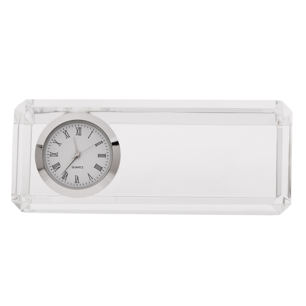 Kryształowy przycisk do papieru z zegarem Cristalino, transparentny 