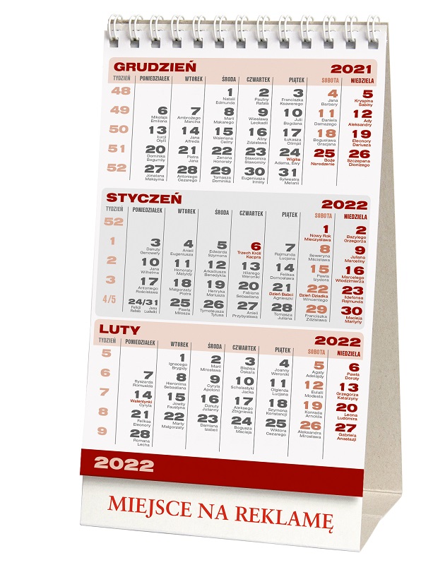 Kalendarz stojący, trójdzielny