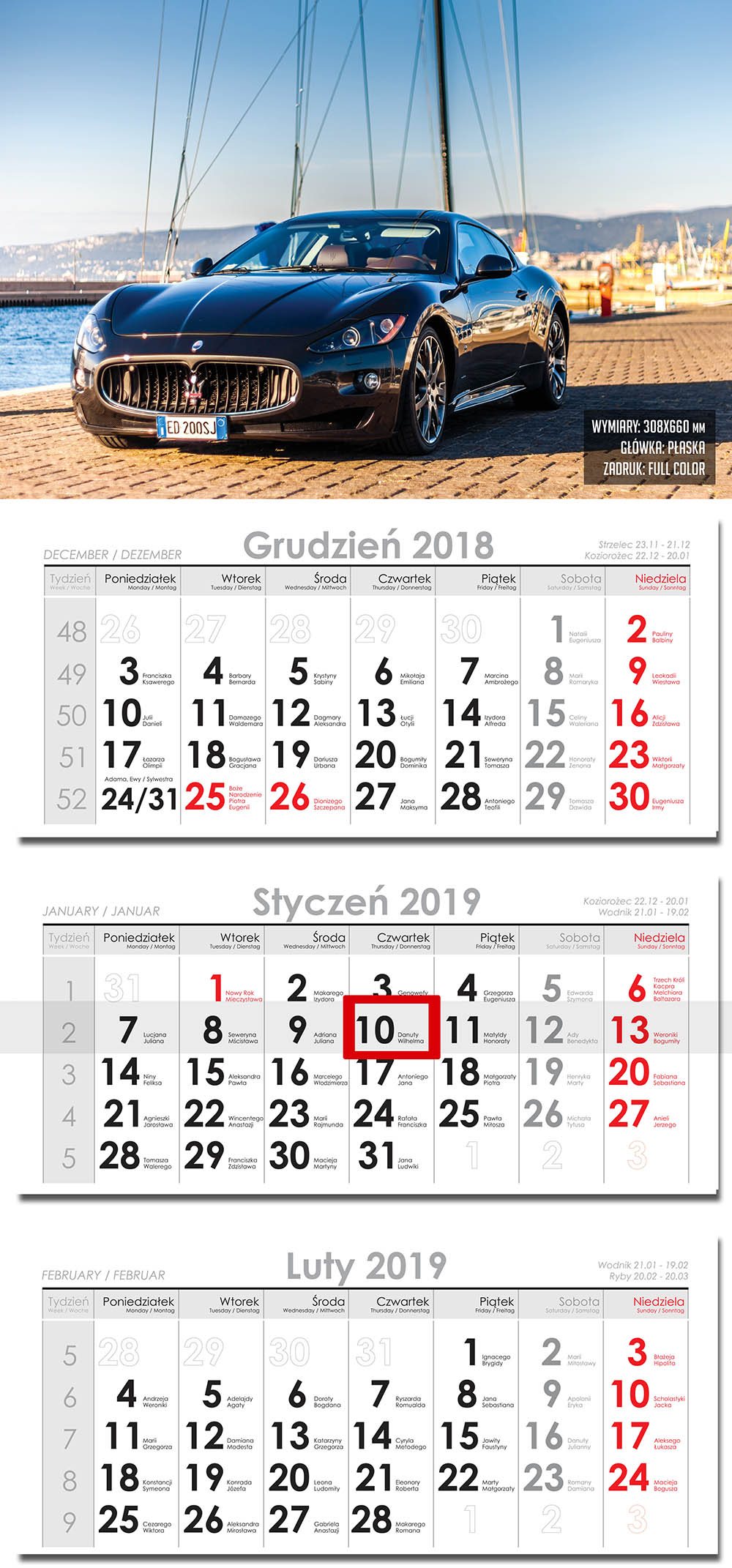 Kalendarz trójdzielny standard 