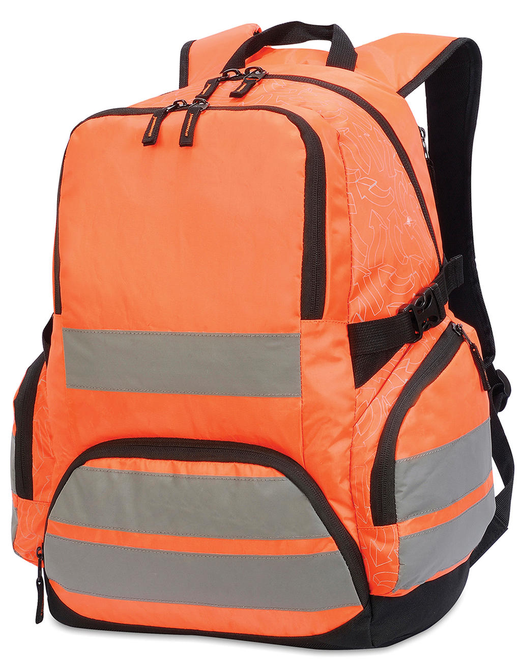 Plecak odblaskowy Hi-Vis London  <ul> </li><li>100% poliester (600D/1280D) </li><li>Regulowane wyściełane szelki i uchwyt do przenoszenia </li><li>Tył wyściełany chłonną siatką </li><li>2 regulowane paski boczne i pas piersiowy </li><li>2 komory główne zapinane na zamek </li><li>Tylna wyściełana komora odpowiednia do laptopa 15,6 </li><li>Głęboka komora z przodu </li><li>Dwie boczne kieszenie </li><li>Odblaskowe paski z trzech stron </li><li>Przezroczysta kieszeń na identyfikator na plecach </li><li>Pojemność: 30 litrów </li><li>Wymiary: 30 x 48 x 20 cm </li><li>Nadaje się do sitodruku, druku transferowego oraz haftu</li></ul>