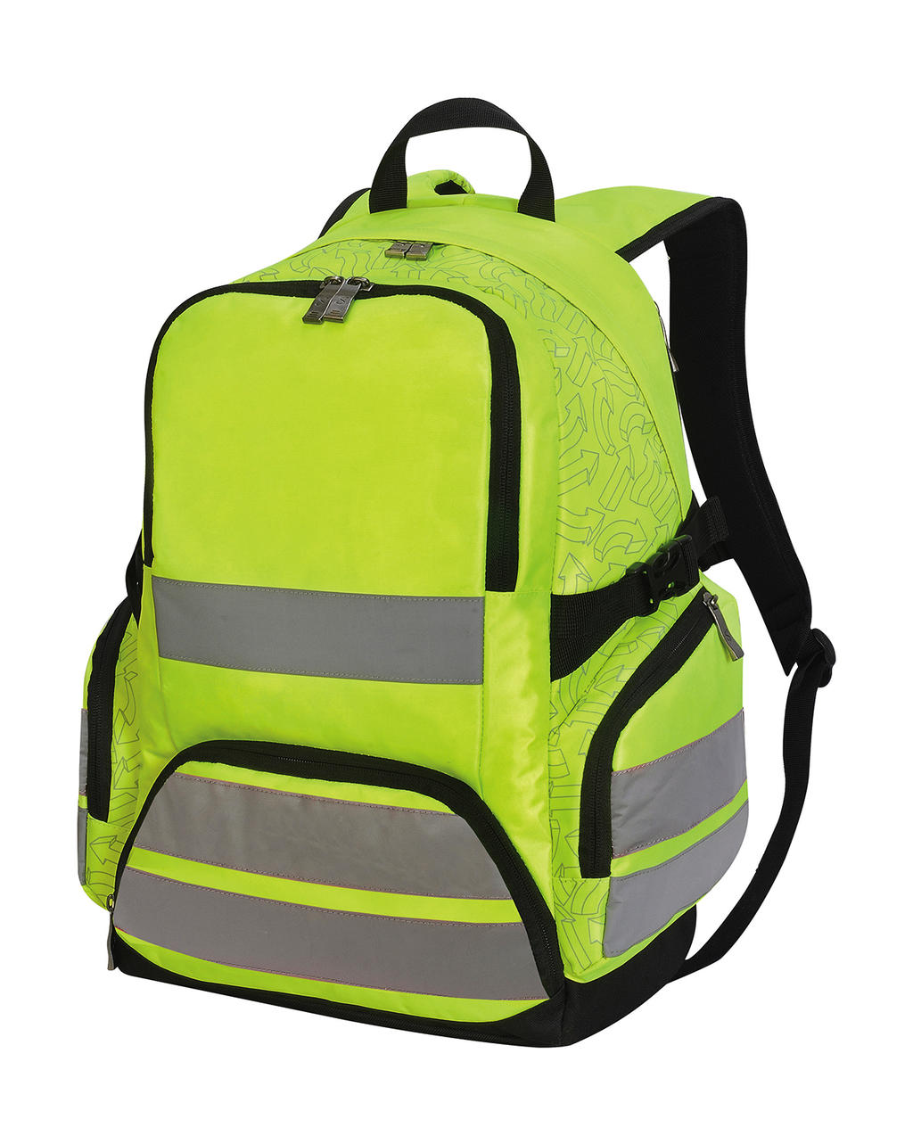 Plecak odblaskowy Hi-Vis London  <ul> </li><li>100% poliester (600D/1280D) </li><li>Regulowane wyściełane szelki i uchwyt do przenoszenia </li><li>Tył wyściełany chłonną siatką </li><li>2 regulowane paski boczne i pas piersiowy </li><li>2 komory główne zapinane na zamek </li><li>Tylna wyściełana komora odpowiednia do laptopa 15,6 </li><li>Głęboka komora z przodu </li><li>Dwie boczne kieszenie </li><li>Odblaskowe paski z trzech stron </li><li>Przezroczysta kieszeń na identyfikator na plecach </li><li>Pojemność: 30 litrów </li><li>Wymiary: 30 x 48 x 20 cm </li><li>Nadaje się do sitodruku, druku transferowego oraz haftu</li></ul>