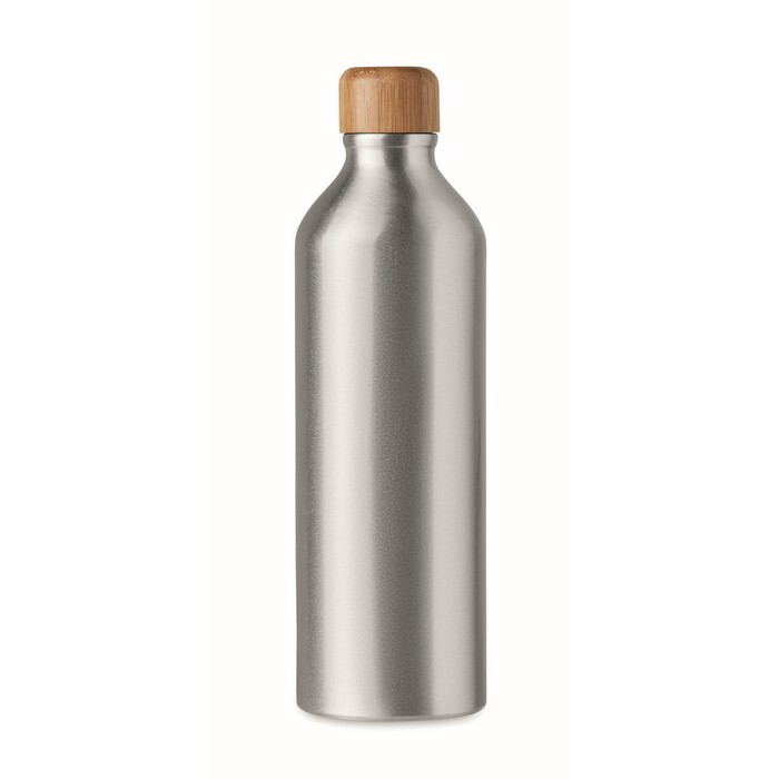 Butelka aluminiowa 800 ml Jednościenna butelka aluminiowa z bambusową pokrywką i karabińczykiem (nie do profesjonalnego użycia). Pojemność: 800 ml Bambus jest produktem naturalnym, dlatego mogą wystąpić nieznaczne różnice w kolorze, wzorze i rozmiarze.