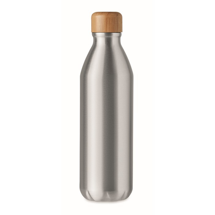 Butelka aluminiowa 550 ml Jednościenna butelka aluminiowa z bambusową pokrywką. Pojemność: 550 ml. Bambus jest produktem naturalnym, dlatego mogą wystąpić nieznaczne różnice w kolorze, wzorze i rozmiarze.