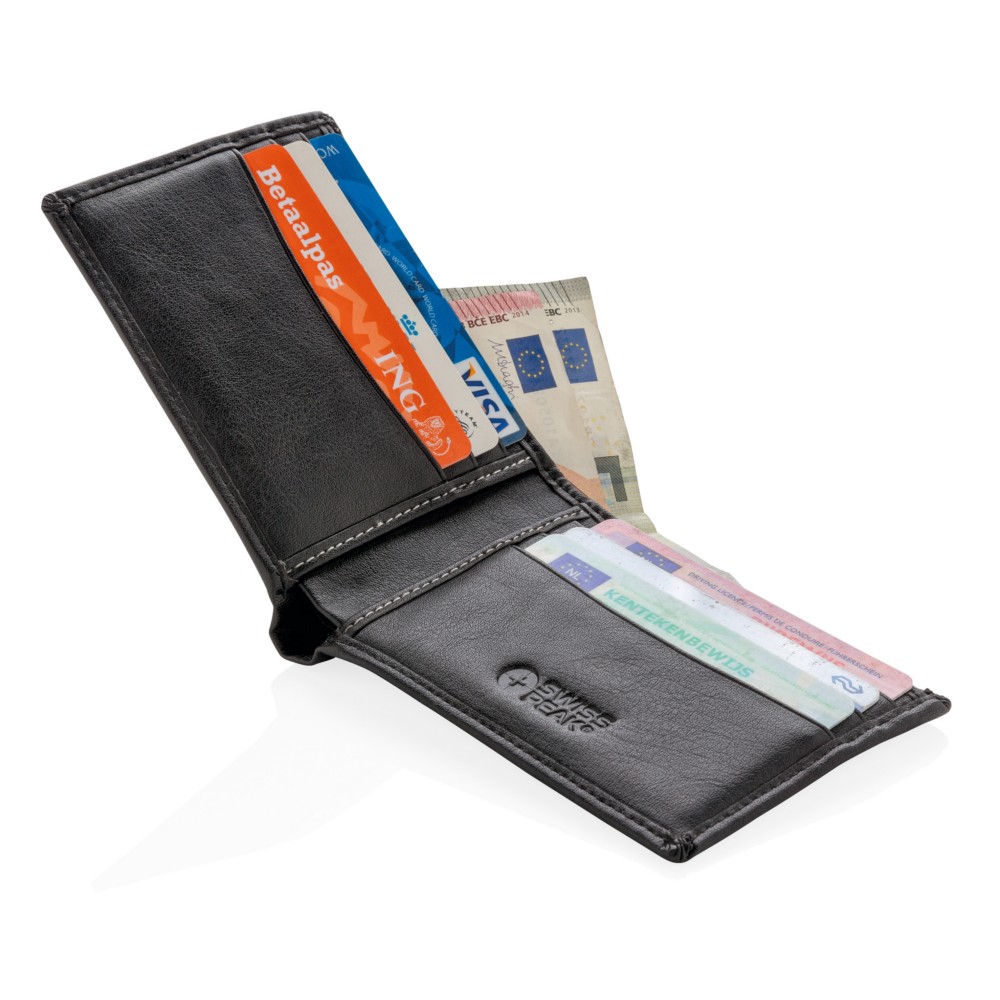 Portfel Swiss Peak, ochrona RFID Portfel z ochroną RFID, wykonany z wysokiej jakości skóry PU, 6 przegródek mieszczących do 12 kart kredytowych, wewnątrz oddzielna przegroda na pieniądze