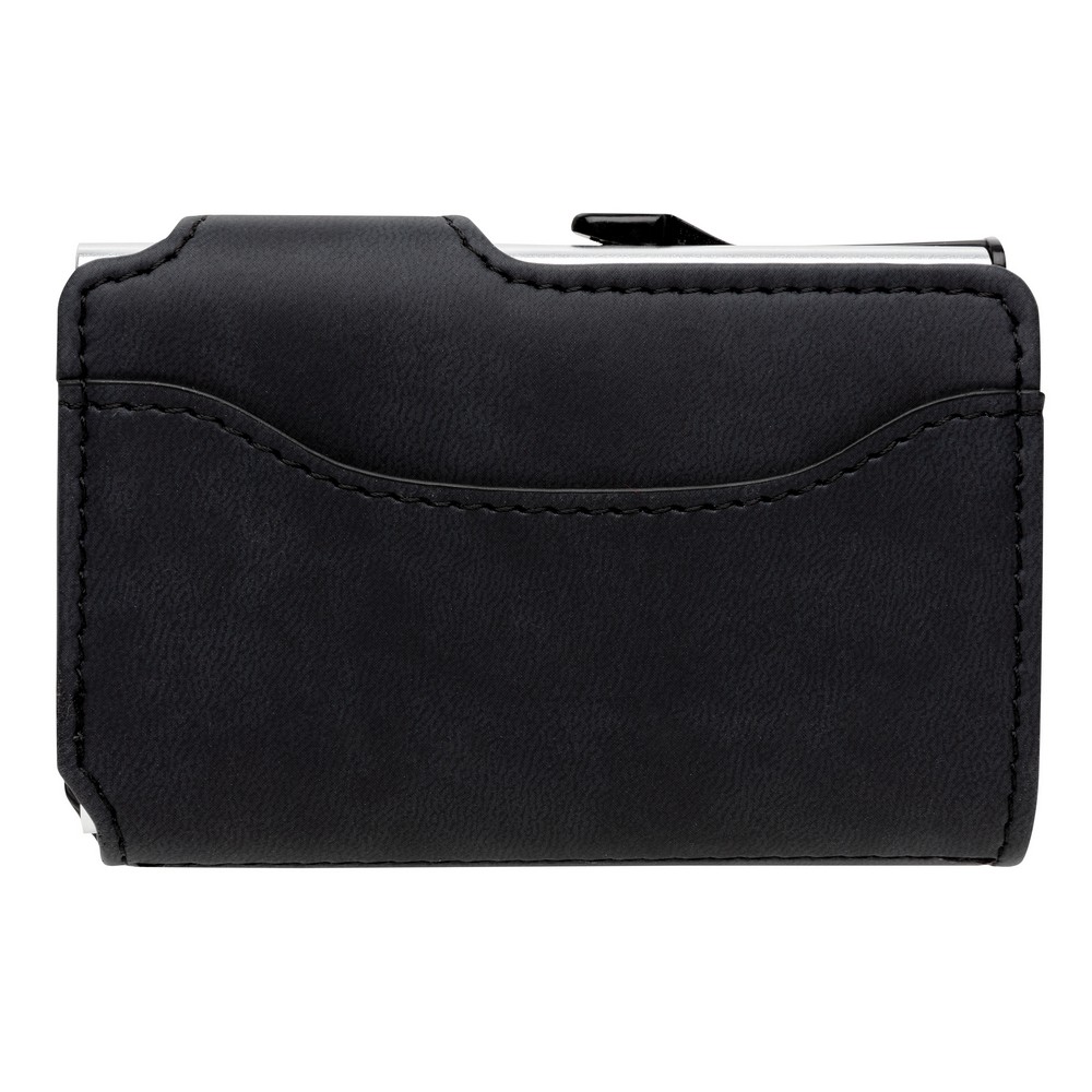Etui na karty kredytowe, portfel, ochrona RFID Etui na karty kredytowe, portfel z ochroną RFID, etui wykonane z wytrzymałego aluminium, portfel z PU, mieści do 10 kart lub do 6 z tłoczeniem, posiada suwak boczny do wysuwania kart