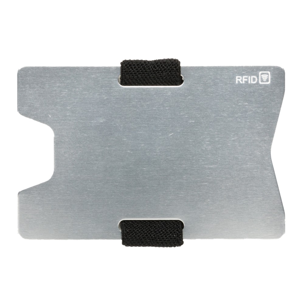 Minimalistyczny portfel, ochrona RFID Minimalistyczny portfel z ochroną RFID, wykonany z aluminium, pomieści do 8 kart kredytowych, blokuje wszystkie znane dotąd częstotliwości RFID/NFC