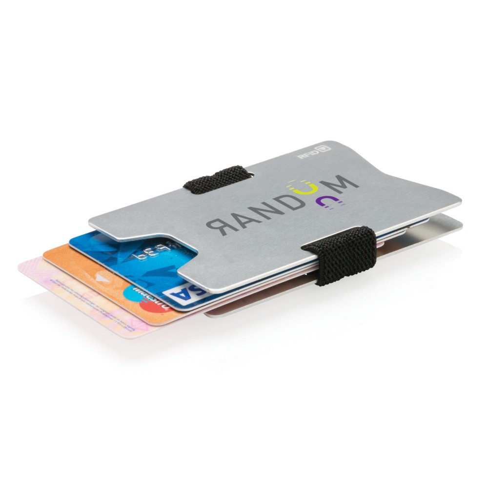 Minimalistyczny portfel, ochrona RFID Minimalistyczny portfel z ochroną RFID, wykonany z aluminium, pomieści do 8 kart kredytowych, blokuje wszystkie znane dotąd częstotliwości RFID/NFC