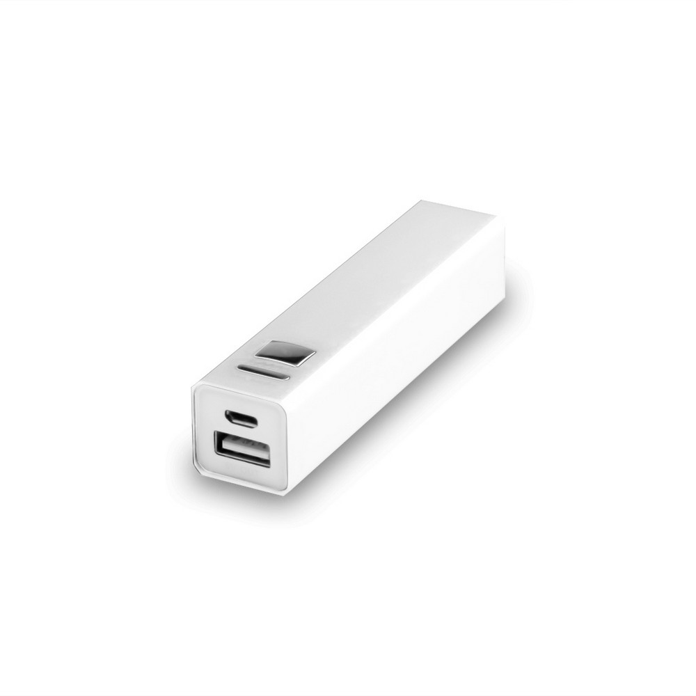 Power bank 2200 mAh Power bank 2200 mAh, wejście micro USB 5V/0.8A, wyjście USB 5V/1A, dioda wskazująca poziom naładowania, kabel micro USB w komplecie