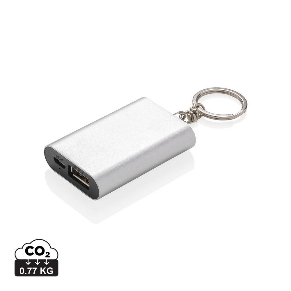 Power bank 1000 mAh, brelok do kluczy Kompaktowy power bank 1000 mAh, brelok do kluczy, lekka aluminiowa obudowa, wbudowany akumulator litowy pozwala na naładowanie telefonu do 50%, wyjście USB 5V/1A, wejście 5V/1A, kabel micro USB w komplecie