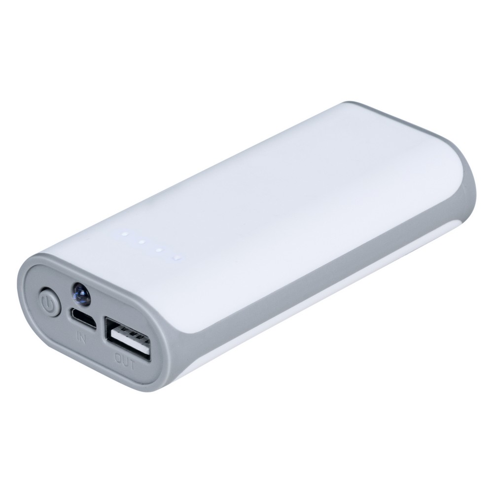 Power bank 4000 mAh | Birch Power bank 4000 mAh, wyjście 5V/1A, wejście 5V/1A, 4 diody wskazujące poziom naładowania, lampka LED, w komplecie kabel micro USB