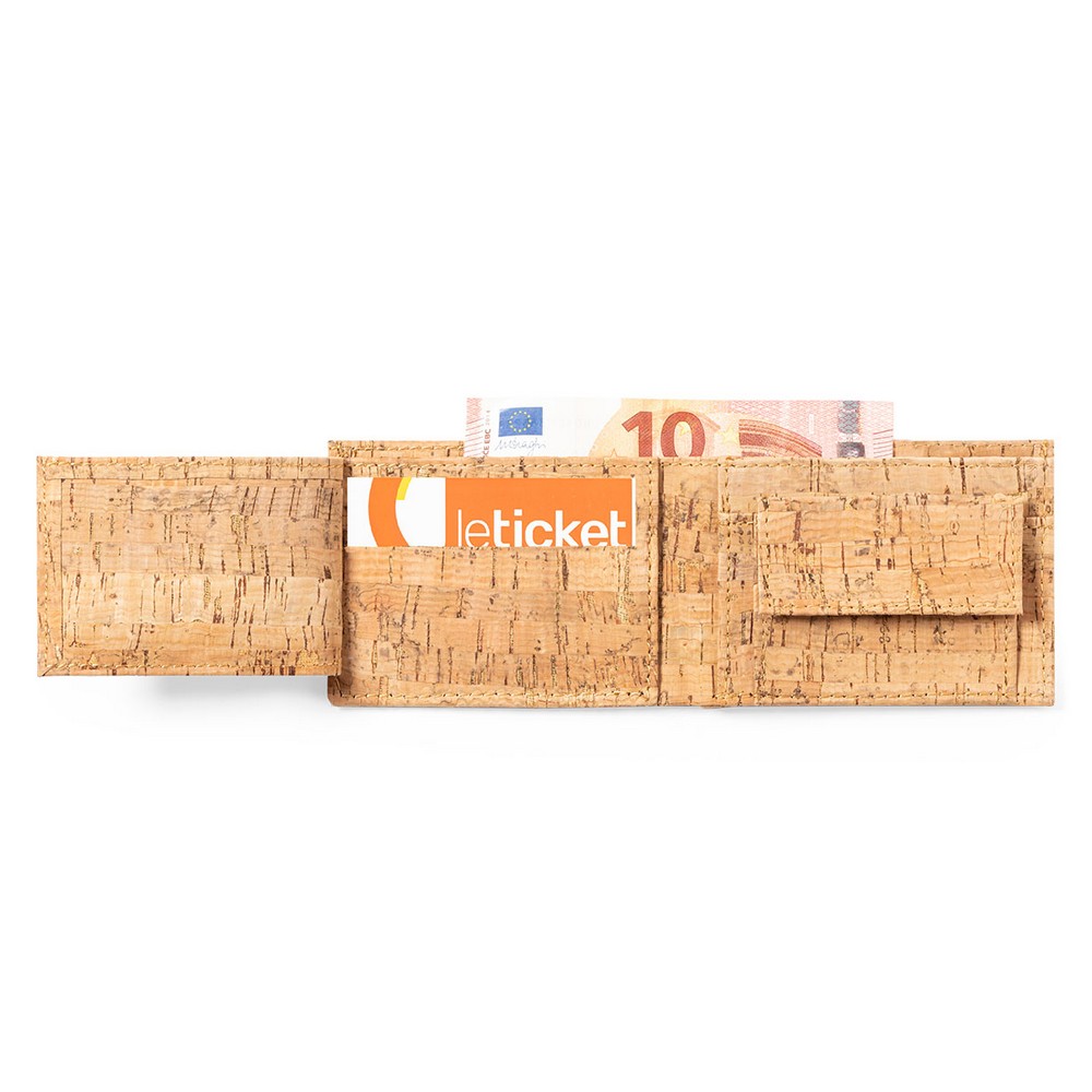Korkowy portfel Korkowy portfel, przegroda na banknoty i karty kredytowe, kieszeń na bilon