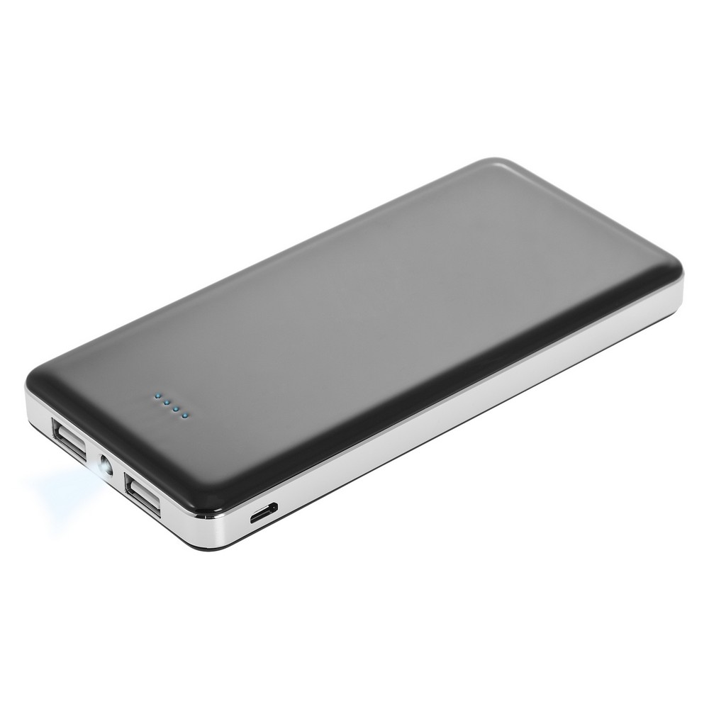 Power bank 12000 mAh z lampką | Sawyer Power bank 12000 mAh z lampką i 4 diodami wskazującymi poziom naładowania, wejście 5V/1A, wyjście 5V/2A, w komplecie kabel micro USB