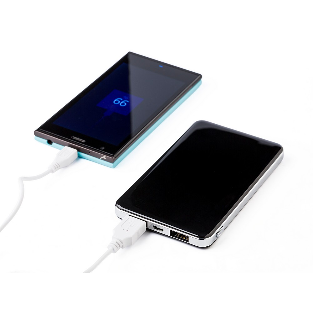 Power bank 5000 mAh Power bank 5000 mAh, wejście 5V/1A, wyjście 5V/1.5A/2.1A, 5 diod wskazujących poziom naładowania, w komplecie kabel micro USB