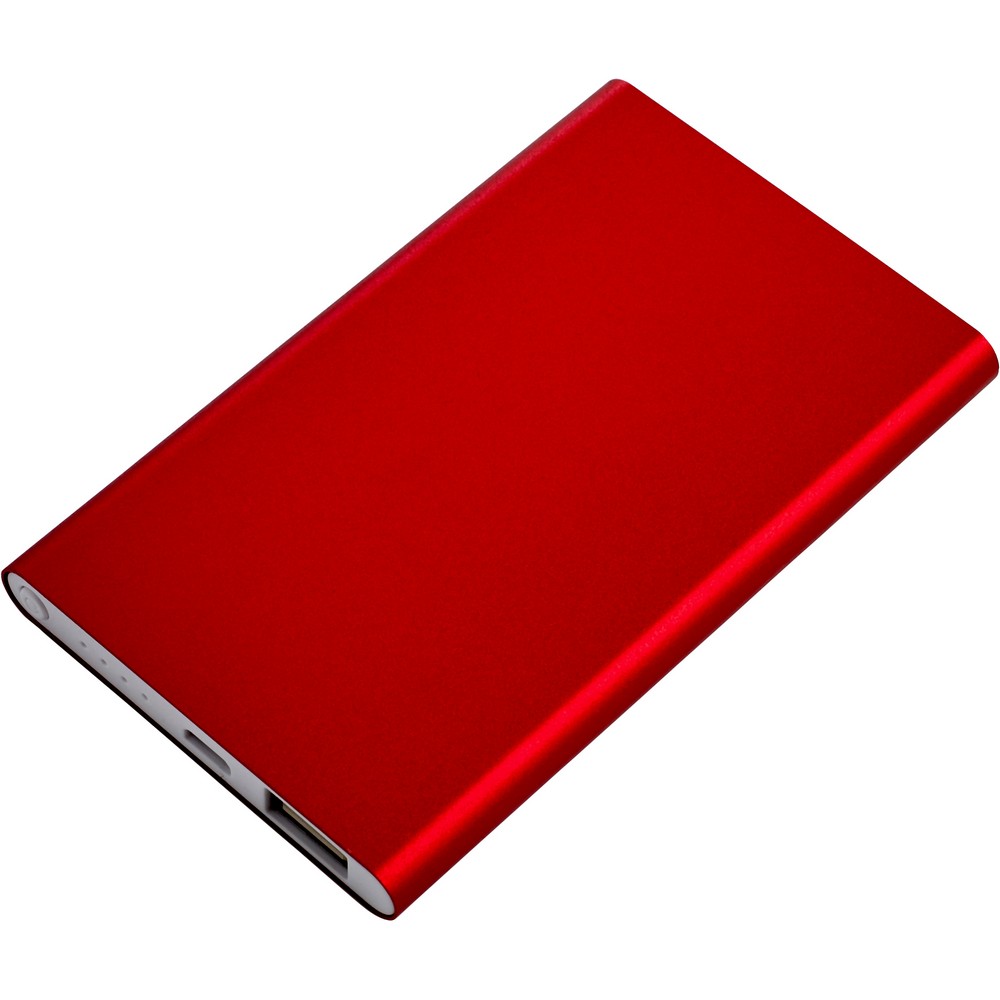 Power bank 4000 mAh Power bank 4000 mAh z przyciskiem on/off, diody wskazujące poziom naładowania, wejście 5V/1A, wyjście 5V/1A, kabel USB w komplecie