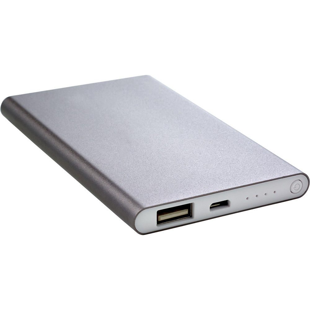 Power bank 4000 mAh Power bank 4000 mAh z przyciskiem on/off, diody wskazujące poziom naładowania, wejście 5V/1A, wyjście 5V/1A, kabel USB w komplecie