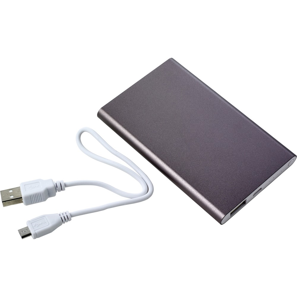 Power bank 4000 mAh Power bank 4000 mAh z przyciskiem on/off, diody wskazujące poziom naładowania, wejście 5V/1A, wyjście 5V/1A, kabel USB w komplecie