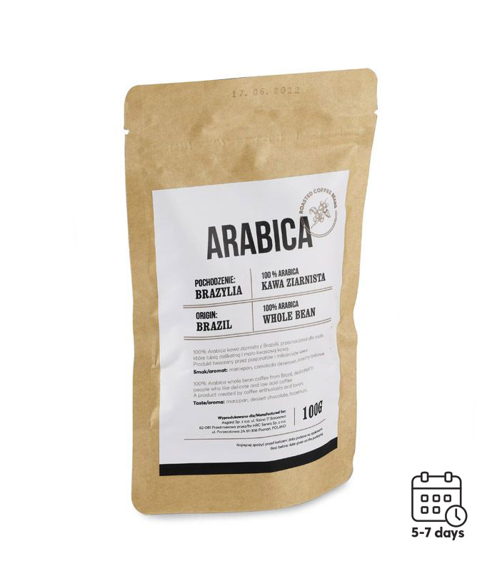 Kawa ziarnista ARABICA Kawa ARABICA o wyjątkowym smaku, który łączy w sobie delikatną, przyjemną cytrusową kwasowość ze słodyczą marcepanu oraz delikatną goryczką czekolady i orzecha laskowego. Kawa stworzona dla osób, które lubią  delikatną i mało kwasową kawę. Ziarna pochodzą z Brazylii z tropikalnego regionu Cerrado. 