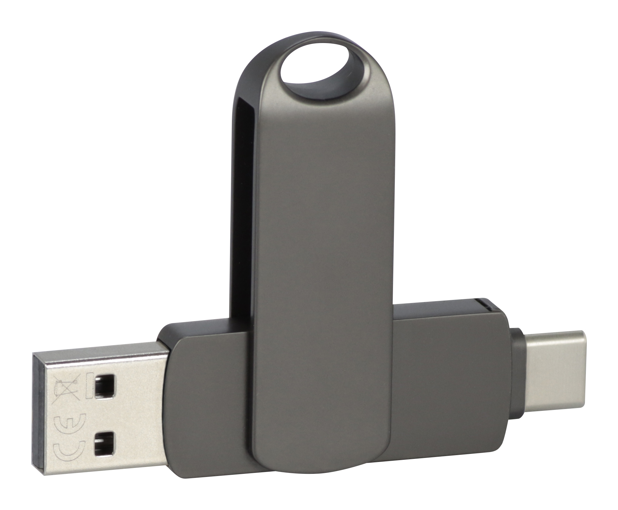 PDm-1 OTG-C Elegancka, metalowa pamięć USB o satynowej powierzchni obudowy nadającej jej charakter produktu premium. Wyposażona w obrotowe zamknięcie z praktycznym uszkiem. Posiada dwa wtyki USB - standardowy do komputera i Typ C do podłączenia do smartphonu lub tabletu. W dwóch odcieniach kolorystycznych – srebrnym i grafitowym.
