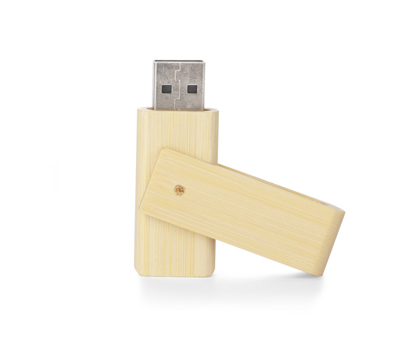 Pamięć USB bambusowa TWISTER 16 GB Dobrze znany model pamięci TWISTER w eko wydaniu. Obudowa w całości wykonana z bambusa, pamięć USB o pojemności 16 GB. Standard USB: 2.0; szybkość zapisu: 4,5 MB/s; szybkość odczytu: 12 MB/s. Pamięć USB objęta jest 5 letnią gwarancją producenta oraz posiada certyfikat CE.