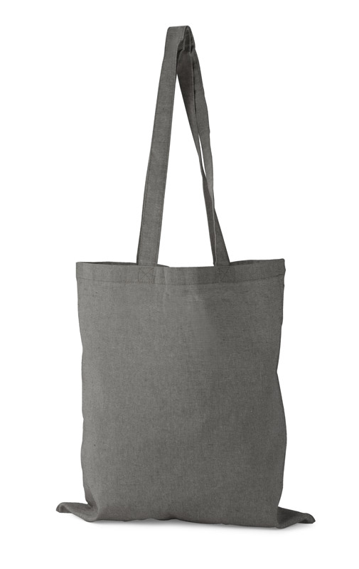 Torba bawełniana MELANGE 140g Torba MELANGE wykonana jest z bawełny pozyskanej z recyklingu, dzięki czemu oszczędność wody w procesie produkcyjnym jest znaczna. Posiada rączki o długości około 70 cm, poszerzone boki i dno. Gramatura bawełny 140g/m2
