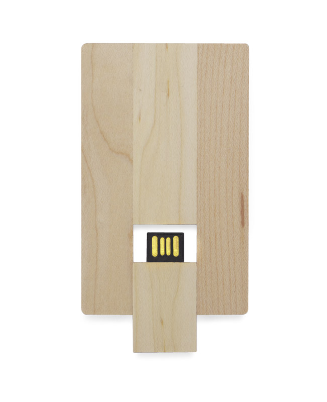 Pamięć USB WOODCART 16 GB Pamięć USB WOODCART to popularny model w kształcie karty kredytowej wykonany w całości z drewna. Produkt zapakowany w papierowy kartonik w kolorze brązowym. Pamięć USB o pojemności 16 GB. Standard USB: 2.0; szybkość zapisu: 4,5 MB/s; szybkość odczytu: 12 MB/s. Pamięć USB objęta jest 5 letnią gwarancją producenta oraz posiada certyfikat CE.