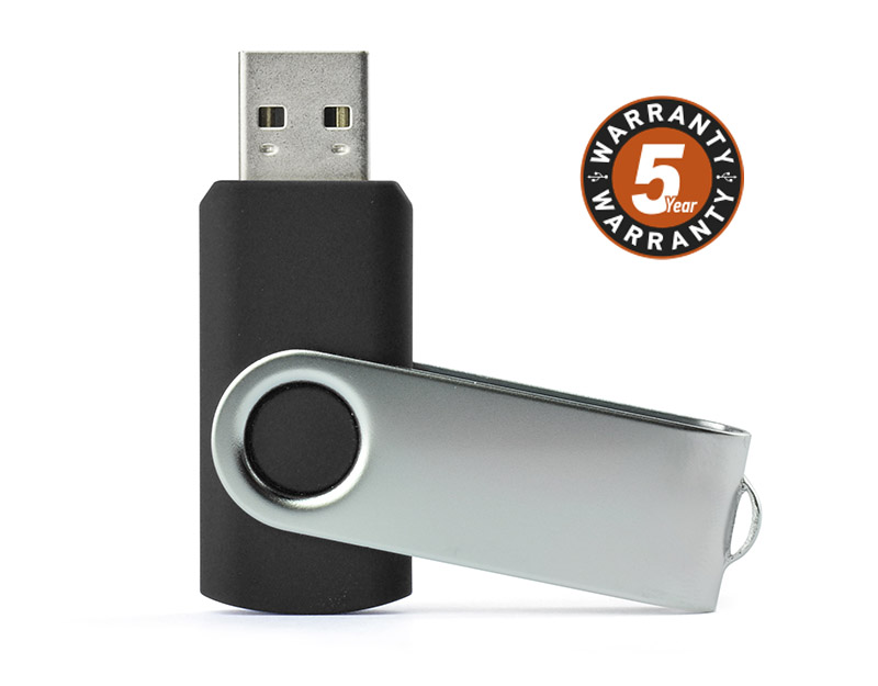 Pamięć USB TWISTER 32 GB Nieduża, wykonana z metalu oraz tworzywa sztucznego, przenośna pamięć USB o pojemności 32 GB. Znakowanie możliwe na dwóch stronach metalowego zamknięcia. Standard USB: 2.0; szybkość zapisu: 4,5 MB/s; szybkość odczytu: 12 MB/s. Pamięć USB objęta jest 5 letnią gwarancją producenta oraz posiada certyfikat CE. 