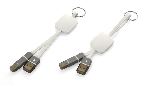 Kabel USB 2 w 1 MOBEE Kabel USB MOBEE łączy w sobie funkcjonalność, atrakcyjny wygląd oraz dedykowane miejsce do wykonania logo. Posiada wtyczkę USB oraz końcówkę micro USB z adapterem do wtyczki typu lightning (iPhone 5 i nowsze). Wtyczki zabezpieczone nasadkami z tworzywa. Kabel może służyć jako dodatek np. do power banka lub stanowić osobny gadżet reklamowy. Przesyła dane.