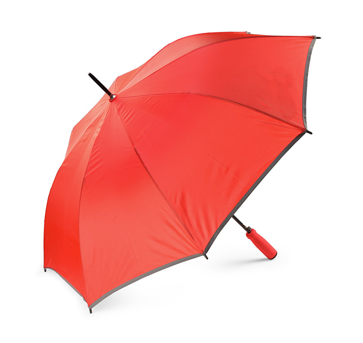 Parasol SUNNY PROTECT Parasol automatycznie otwierany z prostą rączką wykonaną z miękkiej pianki EVA ułatwiającą trzymanie parasola. Średnica parasola po rozłożeniu to 103 cm. Pokrycie  parasola  wykonane z poliestru 190T. Parasol wykończony odblaskową taśmą sprawia że idąc po zmierzchu będziemy bardziej widoczni.