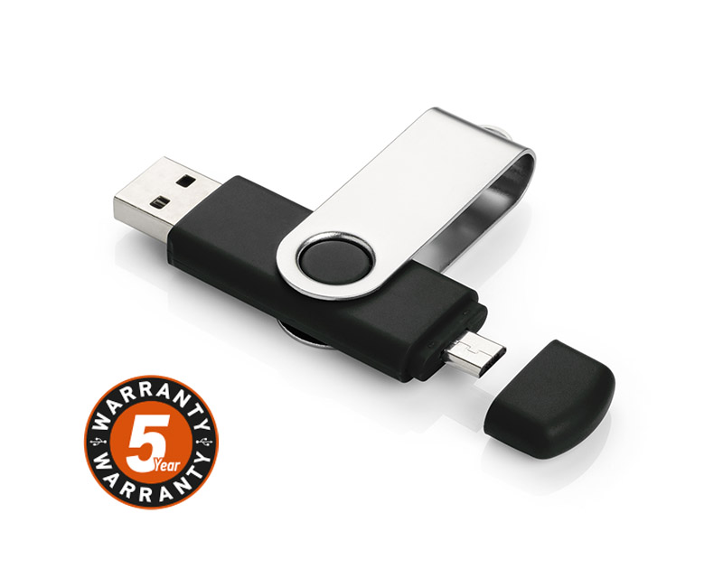 U-disc TWISTER 16 GB U-Disc o pojemności 16 GB z dodatkową wtyczką micro USB. Po podłączeniu pamięci do kompatybilnego urządzenia (telefonu lub tabletu z funkcją OTG oraz gniazdem micro USB) możliwy jest transfer dowolnych plików z telefonu na U-Disc i vice versa. Obie wtyczki (USB i micro USB) pracują w standardzie Plug and Play, w technologii USB 2.0. Logo wygrawerujemy na metalowej powierzchni. Standard USB: 2.0. Szybkość zapisu: 7,5 MB/s; szybkość odczytu: 22 MB/s. Pamięć USB objęta jest 5 letnią gwarancją producenta.Sugerowane opakowanie: 44502, 44508.