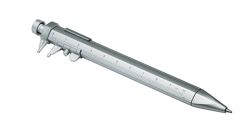 Długopis METRUM Wyjątkowo praktyczny długopis automatyczny METRUM z funkcją mini suwmiarki o długości miarki 10 cm. Wykonany jest z tworzywa. Wkład w kolorze niebieskim. Logo nadrukujemy na powierzchni długopisu.