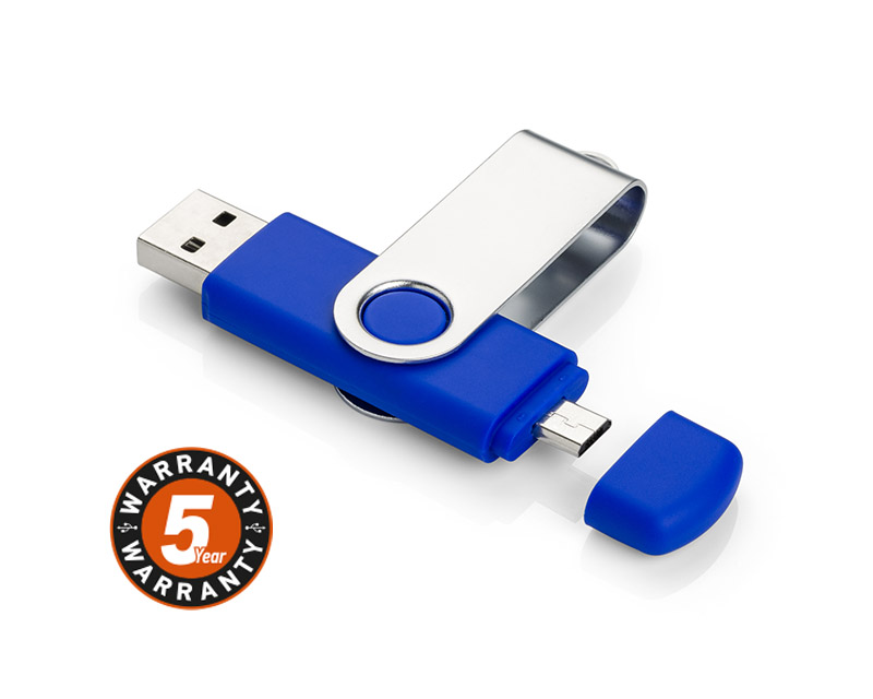 U-disc TWISTER 16 GB U-Disc o pojemności 16 GB z dodatkową wtyczką micro USB. Po podłączeniu pamięci do kompatybilnego urządzenia (telefonu lub tabletu z funkcją OTG oraz gniazdem micro USB) możliwy jest transfer dowolnych plików z telefonu na U-Disc i vice versa. Obie wtyczki (USB i micro USB) pracują w standardzie Plug and Play, w technologii USB 2.0. Logo wygrawerujemy na metalowej powierzchni. Standard USB: 2.0. Szybkość zapisu: 7,5 MB/s; szybkość odczytu: 22 MB/s. Pamięć USB objęta jest 5 letnią gwarancją producenta.Sugerowane opakowanie: 44502, 44508.