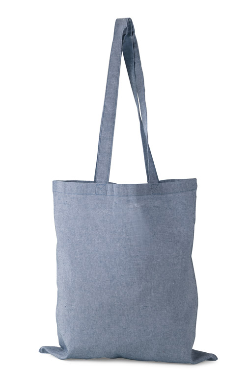Torba bawełniana MELANGE 140g Torba MELANGE wykonana jest z bawełny pozyskanej z recyklingu, dzięki czemu oszczędność wody w procesie produkcyjnym jest znaczna. Posiada rączki o długości około 70 cm, poszerzone boki i dno. Gramatura bawełny 140g/m2