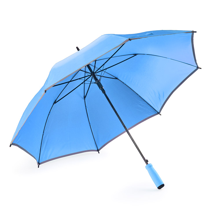 Parasol SUNNY PROTECT Parasol automatycznie otwierany z prostą rączką wykonaną z miękkiej pianki EVA ułatwiającą trzymanie parasola. Średnica parasola po rozłożeniu to 103 cm. Pokrycie  parasola  wykonane z poliestru 190T. Parasol wykończony odblaskową taśmą sprawia że idąc po zmierzchu będziemy bardziej widoczni.