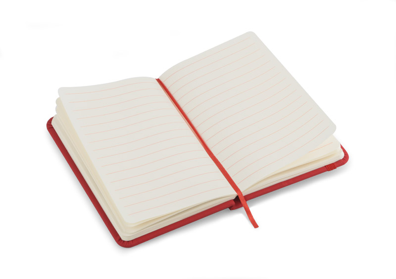 Notes VITAL A6 Gustowny notes A6 z kolorową gumką wykonany z ekoskóry PU. Notes zawiera 80 kartek ecru w linie koloru pomarańczowego. Logo nadrukujemy na okładce.