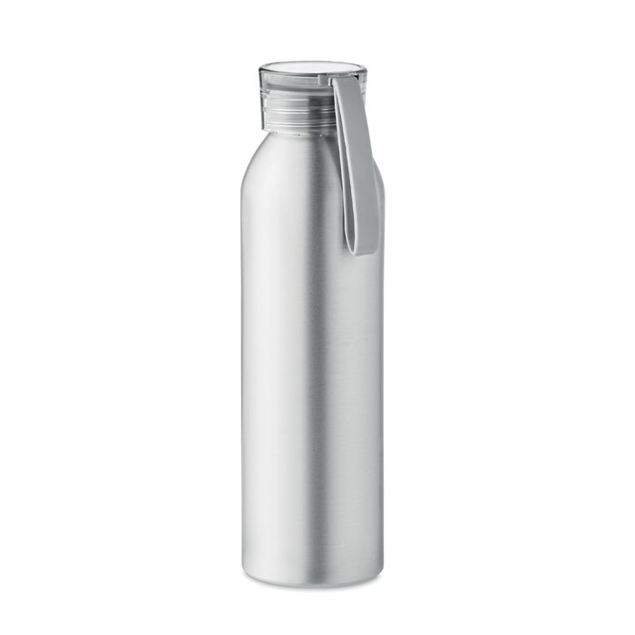 Butelka aluminiowa 600ml Jednościenna butelka aluminiowa z pokrywką z PS i silikonową zawieszką. Pojemność: 600 ml. Nie przecieka.