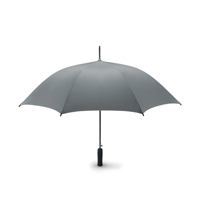 Parasol, automatyczn Parasol automatyczny 23 cale wykonany z pongee 190T, z czernionym metalowym trzonem i ożebrowaniem, czarne plastikowe zakończenia. Rączka wykonana z pianki EVA, zapięcie manualne.