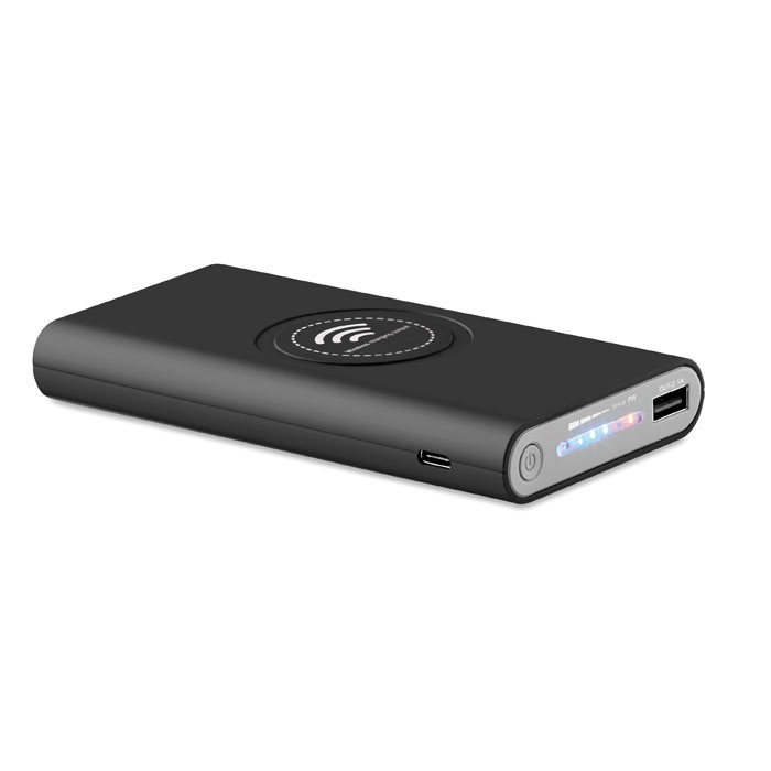 Powerbank Powerbank 8000mAh do bezprzewodowego ładowania urządzeń. Powerbank może być ładowany za pomocą kabla lub bezprzewodowo. W zestawie złączka typ C. DC5V/2.1A. Bezprzewodowe wyjście DC5V/1A. Bezprzewodowy odbiornik: DC5V/0.75A . Kompatybilny z ostatnimi systemami Android, iPhone® 8, X oraz owszymi.