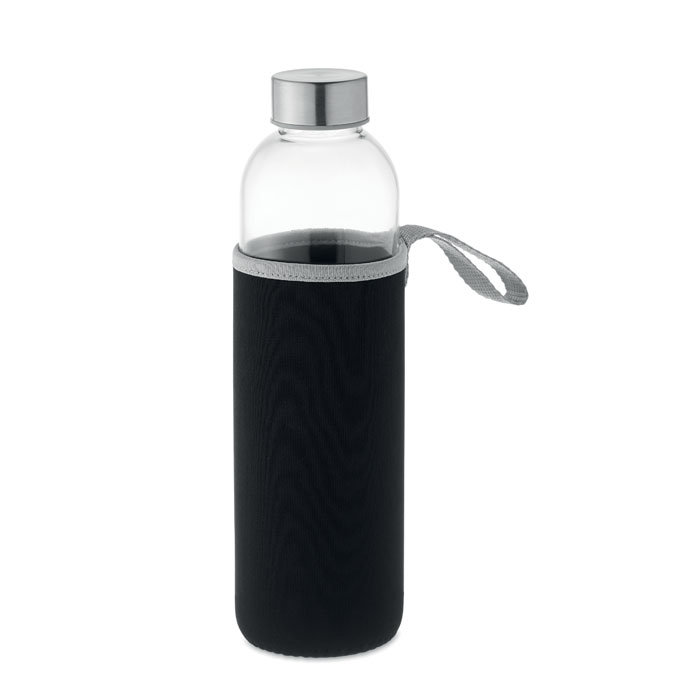 Szklana butelka w etui 750ml Szklana butelka z neoprenowym etui o pojemności 750 ml. Nie nadaje się do napojów gazowanych. Szczelna.