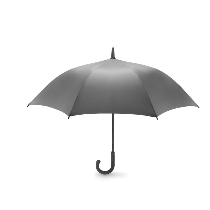 Parasol automat wiatroszczelny Elegancki 23 calowy parasol automatyczny odporny na działanie silnego wiatru wykonany z tkaniny 190T. Trzon czerniony, żebra wykonane z włókna szklanego, zakończenia plastikowe. Zakrzywiona rączka z gumowanego plastiku. Zapięcie manualne.