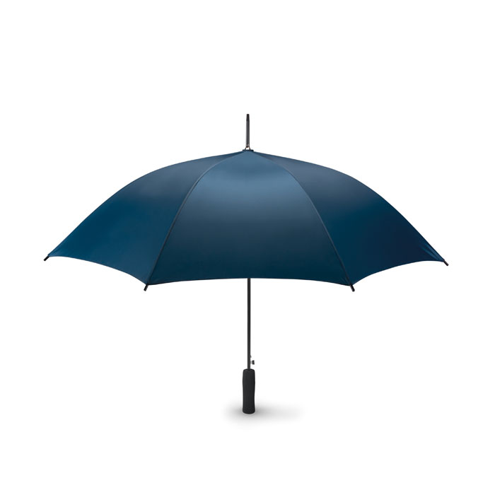 Parasol, automatyczn Parasol automatyczny 23 cale wykonany z pongee 190T, z czernionym metalowym trzonem i ożebrowaniem, czarne plastikowe zakończenia. Rączka wykonana z pianki EVA, zapięcie manualne.