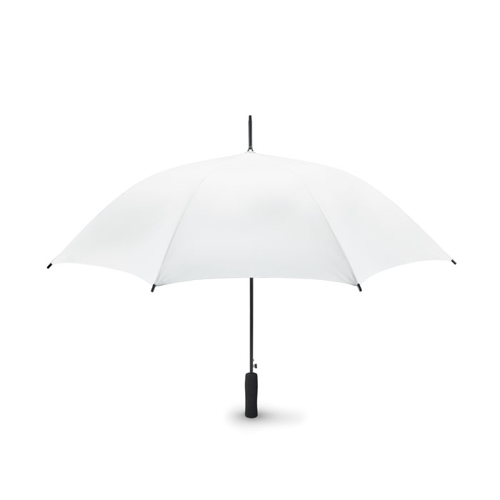 Parasol, automatyczn Parasol automatyczny 23 cale wykonany z pongee 190T, z czernionym metalowym trzonem i ożebrowaniem, czarne plastikowe zakończenia. Rączka wykonana z pianki EVA, zapięcie manualne.