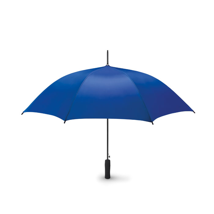 Parasol, automatyczn Parasol automatyczny 23 cale wykonany z pongee 190T, z czernionym metalowym trzonem i ożebrowaniem, czarne plastikowe zakończenia. Rączka wykonana z pianki EVA, zapięcie manualne.
