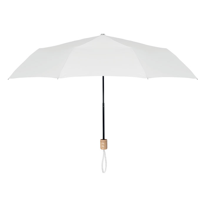 Parasol składany Składany parasol 21 cali, 3 sekcje z tkaniną pongee 190T RPET, czarny stelaż i żebra. Z drewnianą rączką. Ręczne otwierany i zamykany. Etui z tego samego materiału.