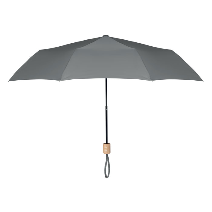 Parasol składany Składany parasol 21 cali, 3 sekcje z tkaniną pongee 190T RPET, czarny stelaż i żebra. Z drewnianą rączką. Ręczne otwierany i zamykany. Etui z tego samego materiału.