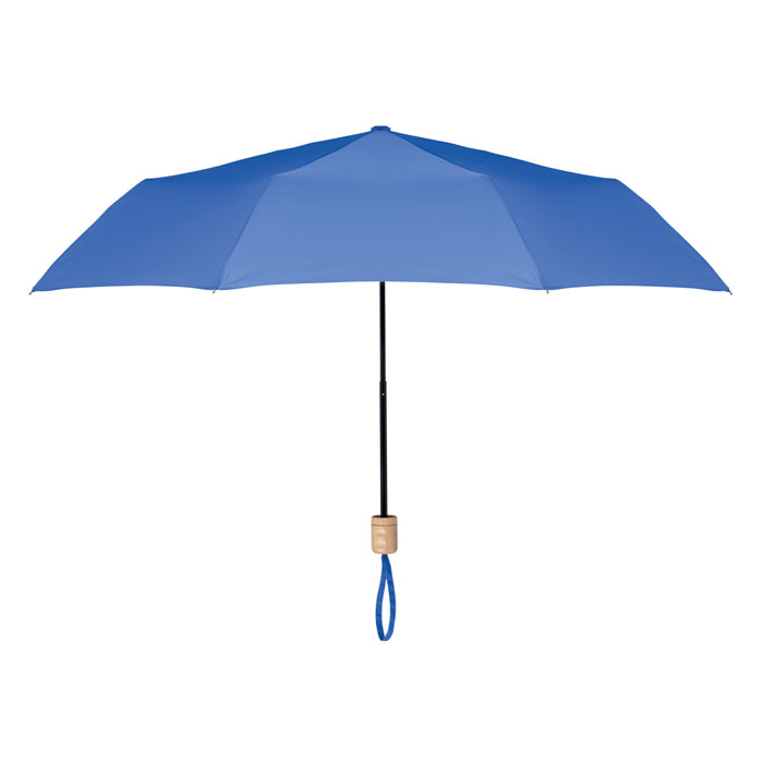 Parasol składany Składany parasol 21 cali, 3 sekcje z tkaniną pongee 190T RPET, czarny stelaż i żebra. Z drewnianą rączką. Ręczne otwierany i zamykany. Etui z tego samego materiału.