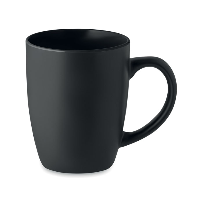 Dwukolorowy kubek ceramiczny Czarny, matowy kubek ceramiczny z błyszczącym wnętrzem. Pojemność: 290 ml. Ze specjalną powłoką do grawerowania laserowego