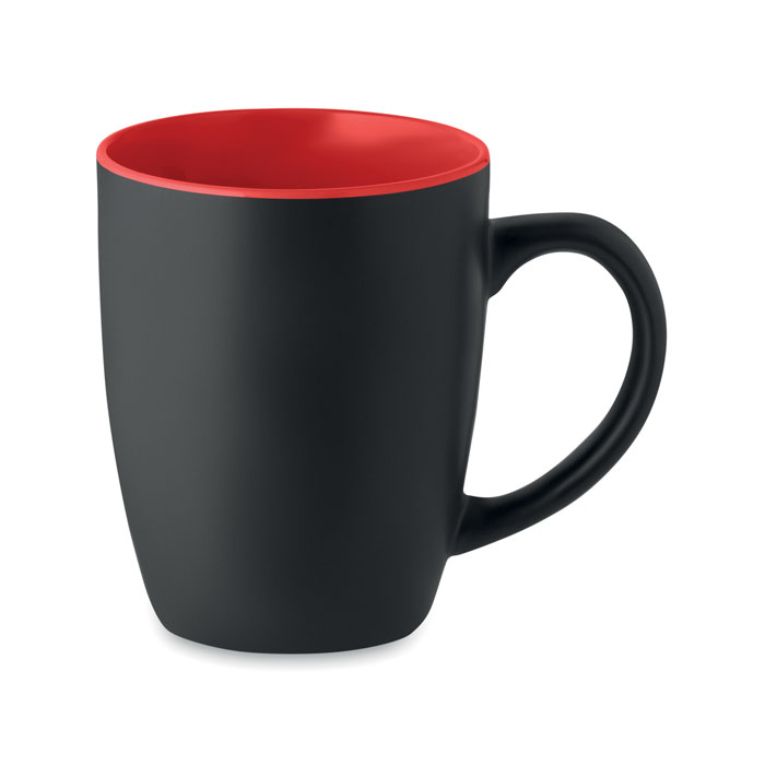 Dwukolorowy kubek ceramiczny Czarny, matowy kubek ceramiczny z błyszczącym wnętrzem. Pojemność: 290 ml. Ze specjalną powłoką do grawerowania laserowego