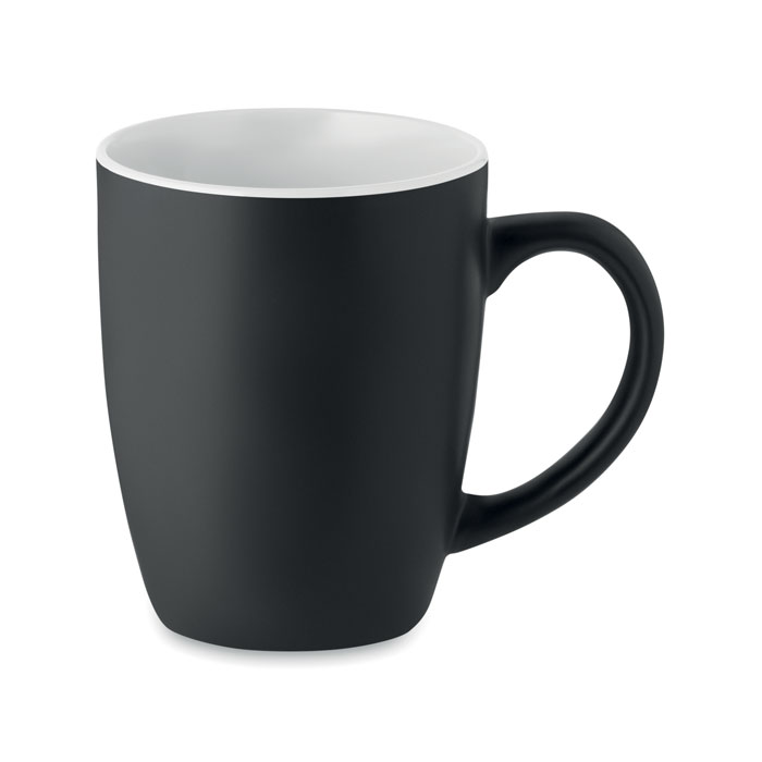 Dwukolorowy kubek ceramiczny Czarny, matowy kubek ceramiczny z błyszczącym wnętrzem. Pojemność: 290 ml. Ze specjalną powłoką do grawerowania laserowego