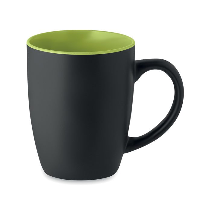 Dwukolorowy kubek ceramiczny Czarny, matowy kubek ceramiczny z błyszczącym wnętrzem. Pojemność: 290 ml. Ze specjalną powłoką do grawerowania laserowego