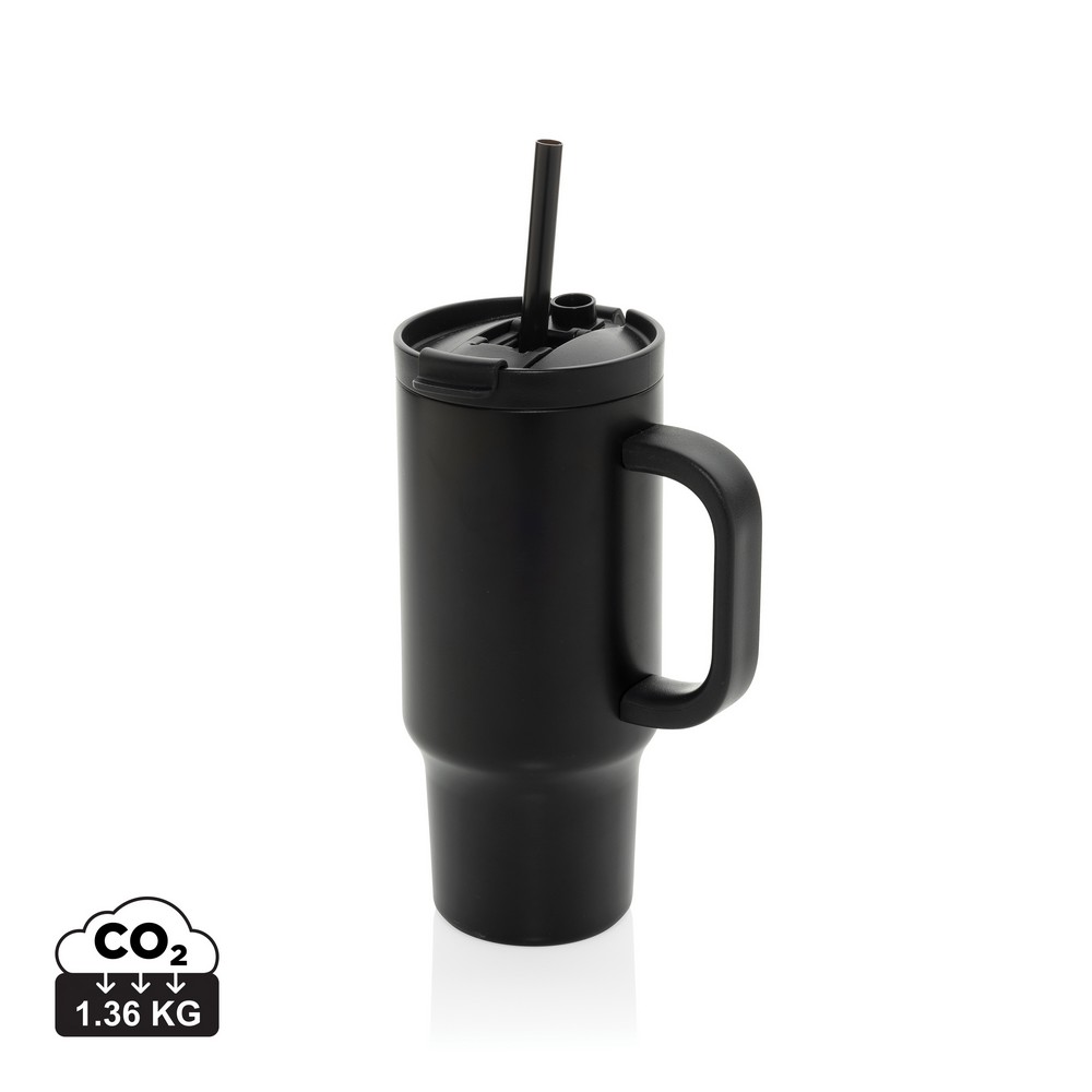 Kubek termiczny 480 ml Cruiser Kubek termiczny 480 ml, podwójne ścianki z próżnią pomiędzy dzięki czemu kubek posiada funkcję termosu, posiada słomkę i szeroki otwór do picia, wykonany z materiałów z recyklingu, całkowita zawartość materiałów z recyklingu obliczona na podstawie wagi całkowitej produktu: 73%
